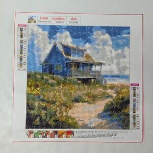 Diamond Art Completed Beach House Painting Unisex 30x30cm Blue Coastal Decor